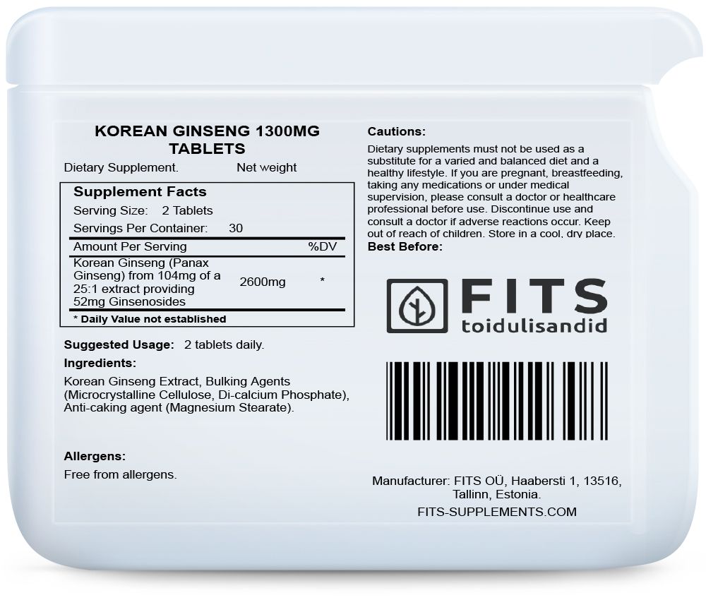 Korėjos ženšenis 1300 mg tabletės