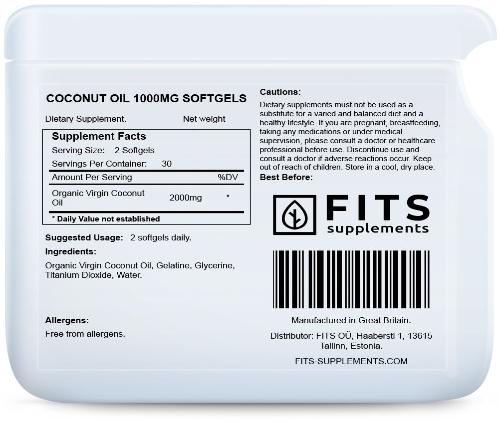 Kokosų aliejus 1000 mg kapsulės