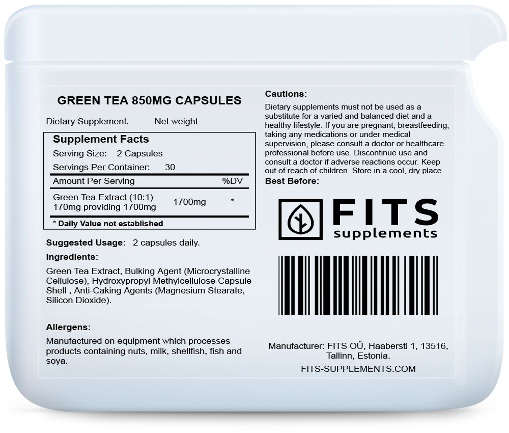 Žaliosios arbatos ekstraktas 850 mg kapsulės