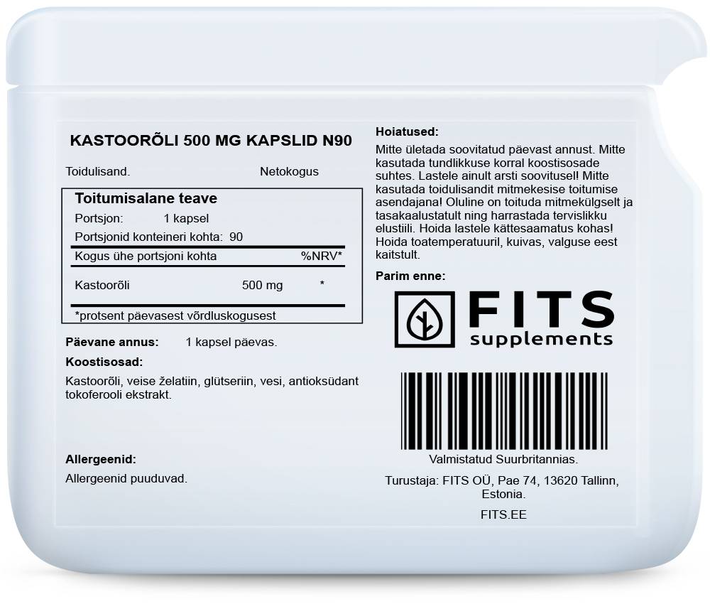 Castor Oil 500mg 90 kapsulės