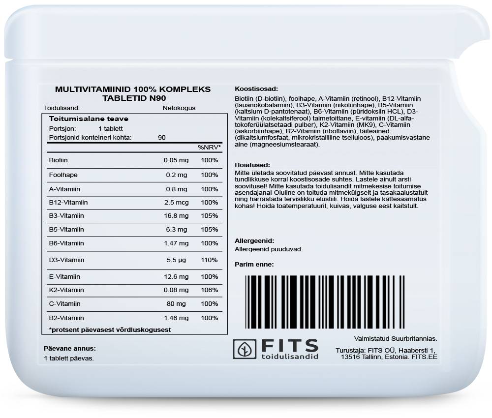 Multivitaminai 100% Complex tabletės N90