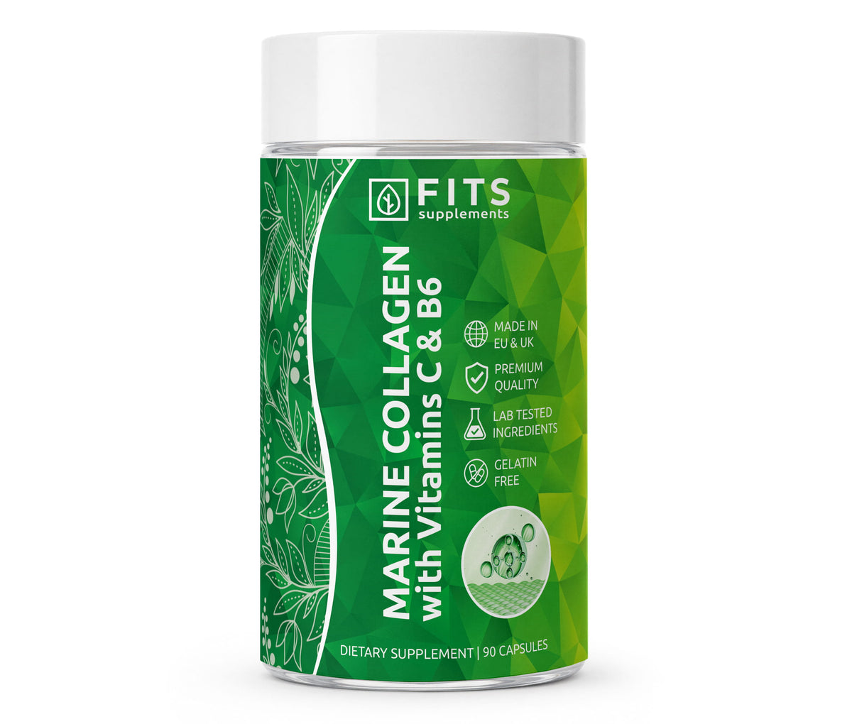 Jūrinis kolagenas, vitaminas C ir vitaminas B3, 90 kapsulių