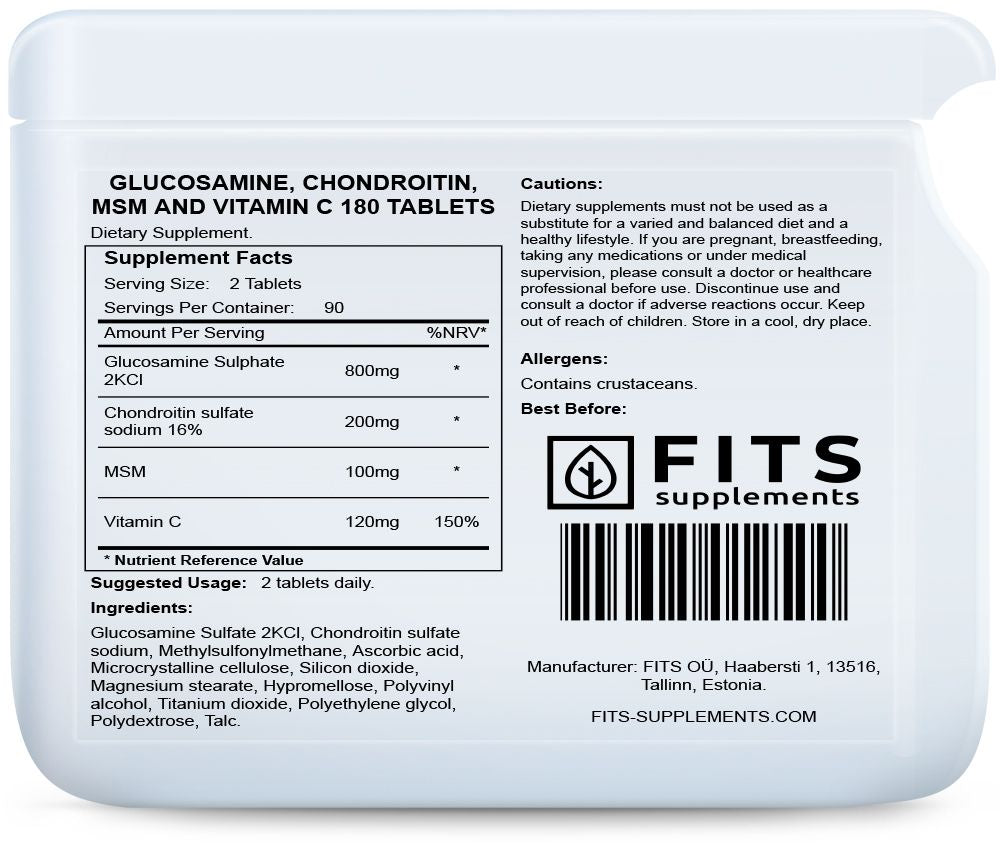 Glucosamine, Chondroitin, MSM and Vitamin C 180 tabletės