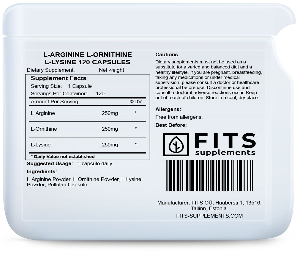 L-argininas L-ornitinas L-lizinas kapsulės N120