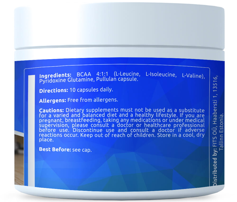 BCAA 4:1:1 with Glutamine and Vitamin B6 300 kapseliu