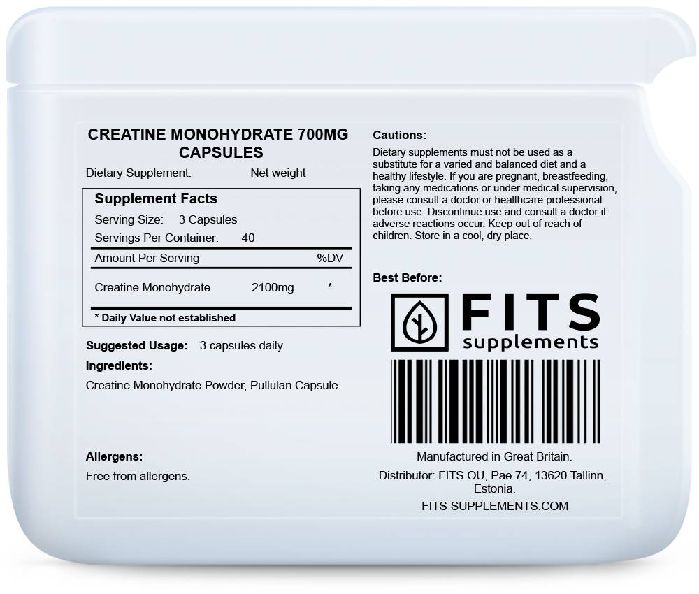 Kreatino monohidratas 700mg kapsulės