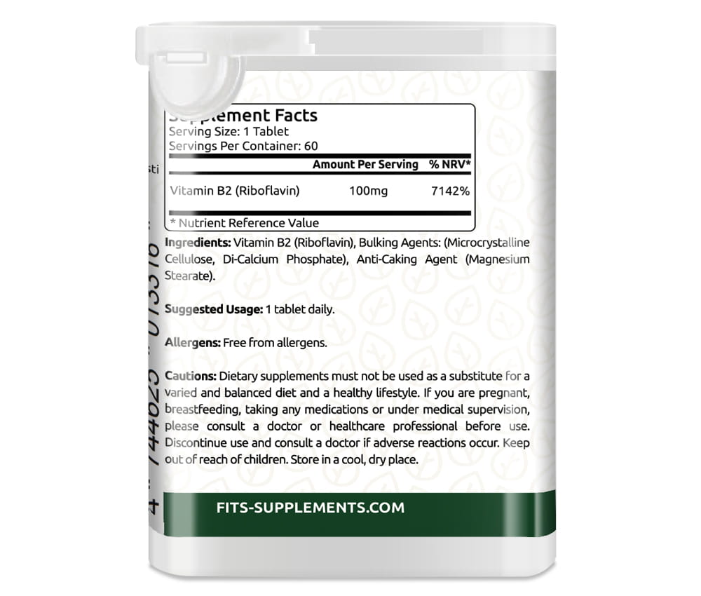 Vitaminas B2 100mg (Riboflavinas) 60 tablečių