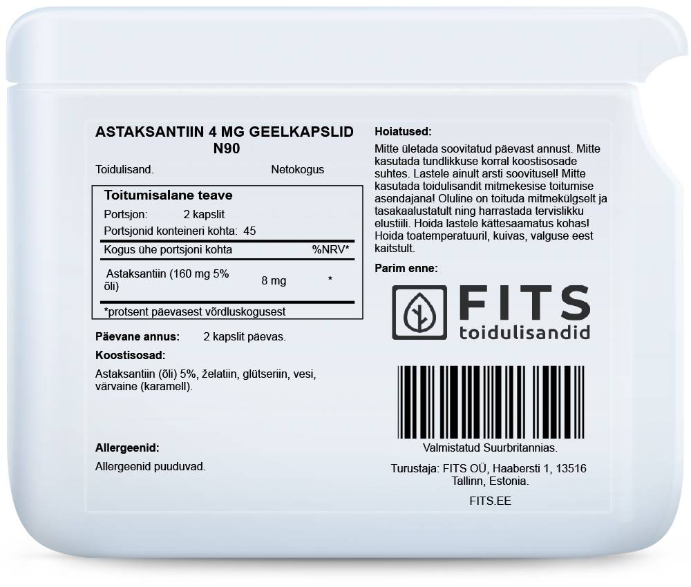 Astaxanthin 4mg kapsules N90