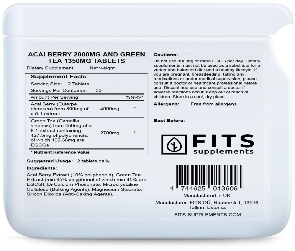 Acai Berry 2000mg and Green Tea 1350mg tablets