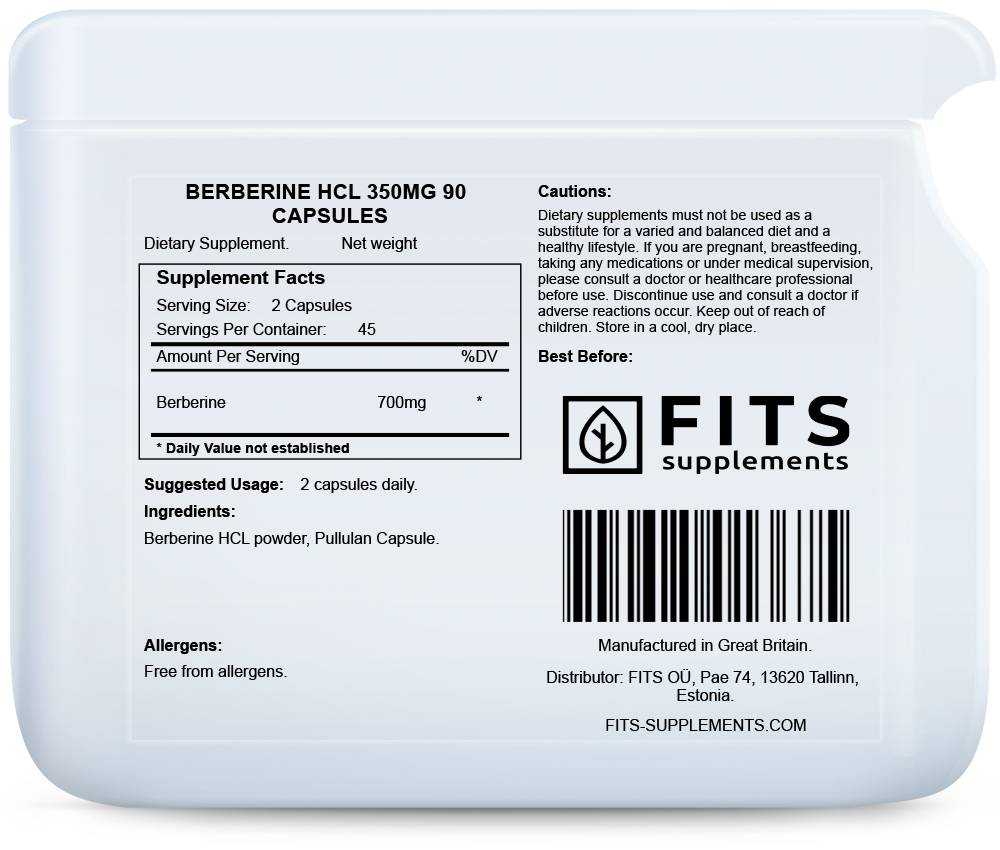 Berberine HCL 350mg 90 kapsules
