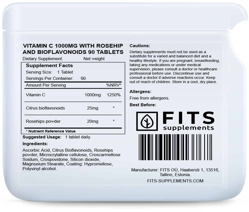 Vitaminas C 1000 mg + erškėtrožė + bioflavonoidai, tabletės N90