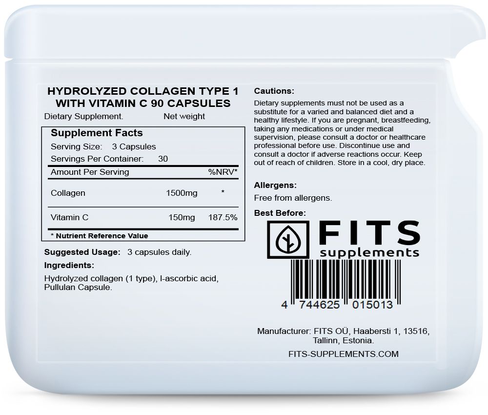 Hydrolyzed Collagen Type 1 with Vitamin C 90 kapsulės