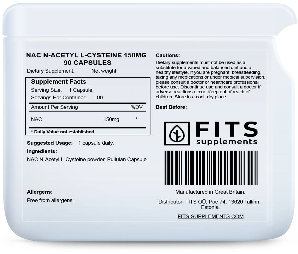 NAC N-acetil-L-cisteinas 150 mg, 90 kapsulių