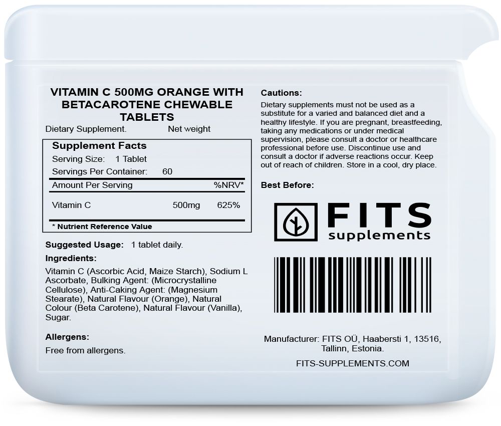 Vitamin C 500mg Orange with Betacarotene chewable tabletės
