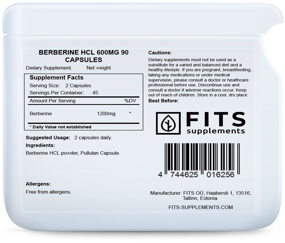 Berberinas HCL Strong 600mg 90 kapsulių