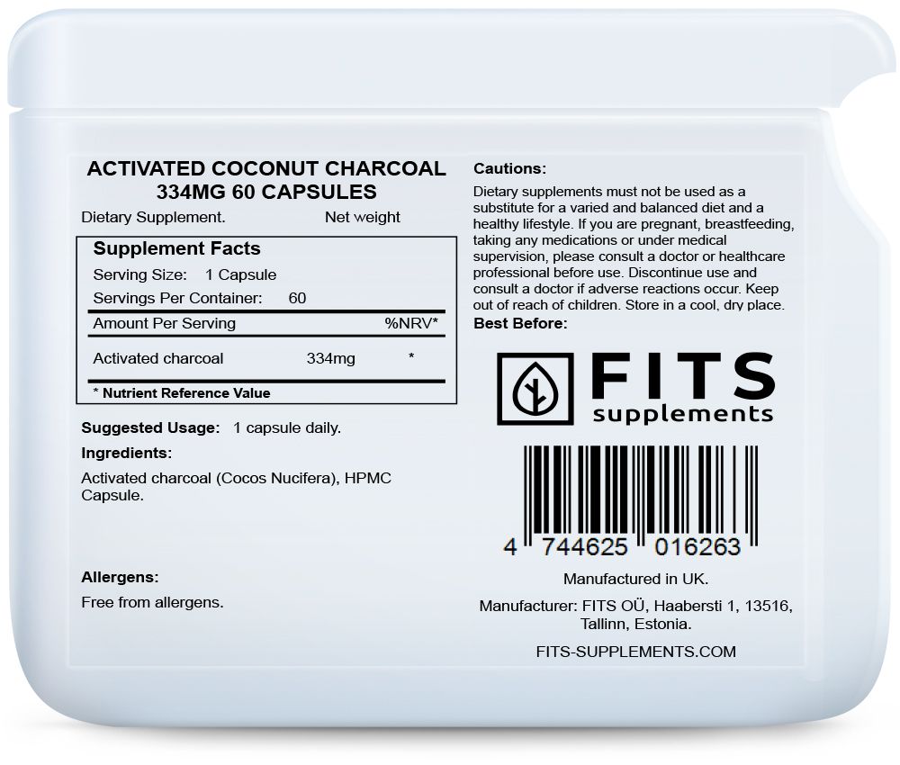 Activated Coconut Charcoal 334mg kapsules