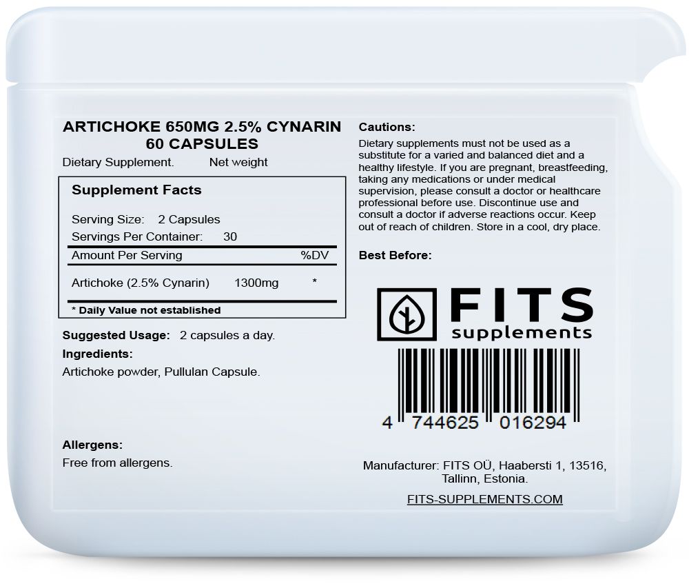 Artišokas 650mg 2.5% Cynarin kapsulės