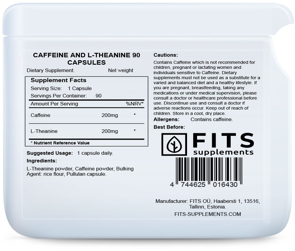 Kofeinas ir L-teaninas 90 kapsulių