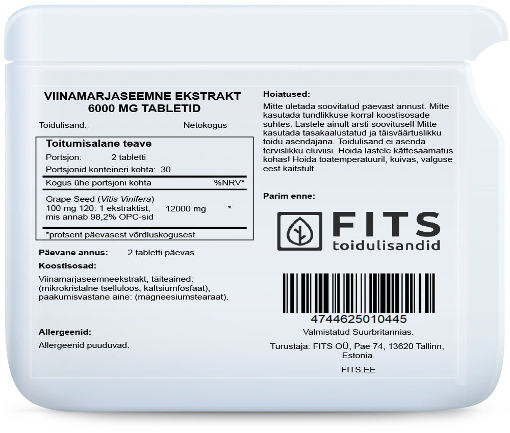 Vynuogių sėklų ekstraktas 6000 mg, tabletės