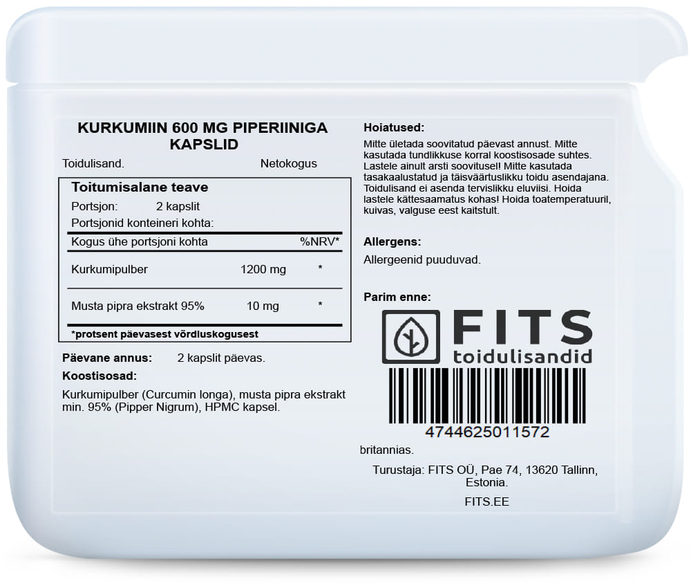 Kurkuminas 600 mg su juodaisiais pipirais kapsulės