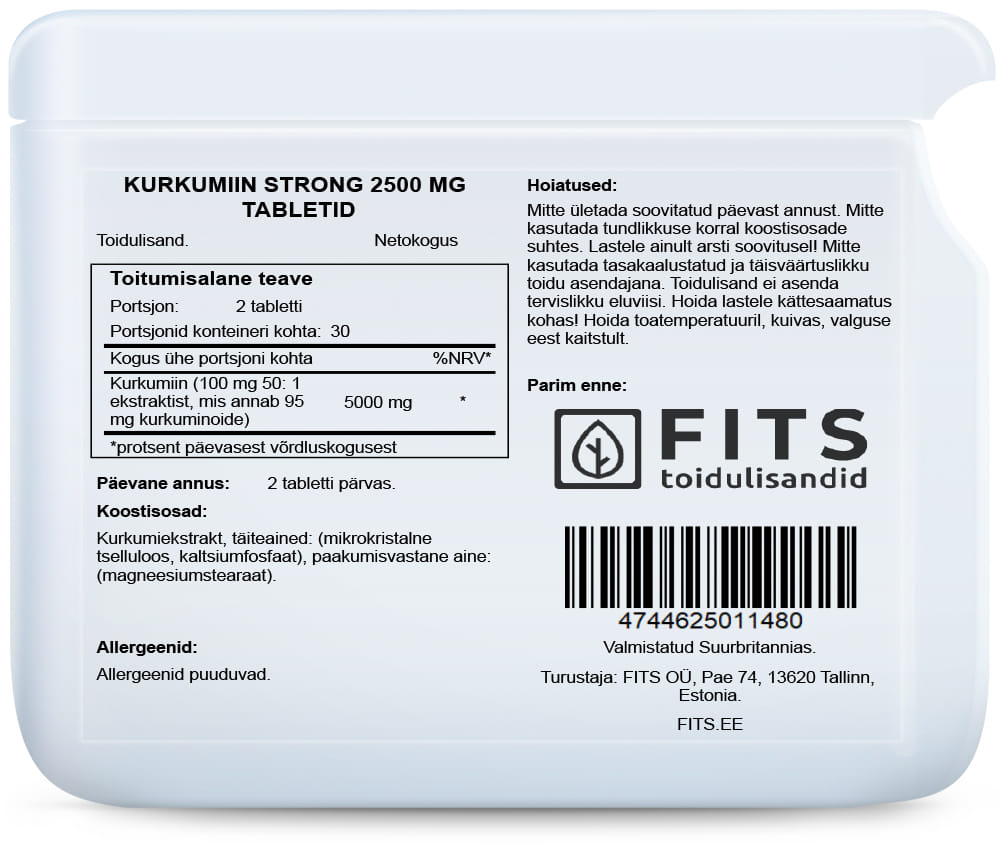 Ciberžolių ekstraktas Turmeric Strong 2500 mg 90% tabletės