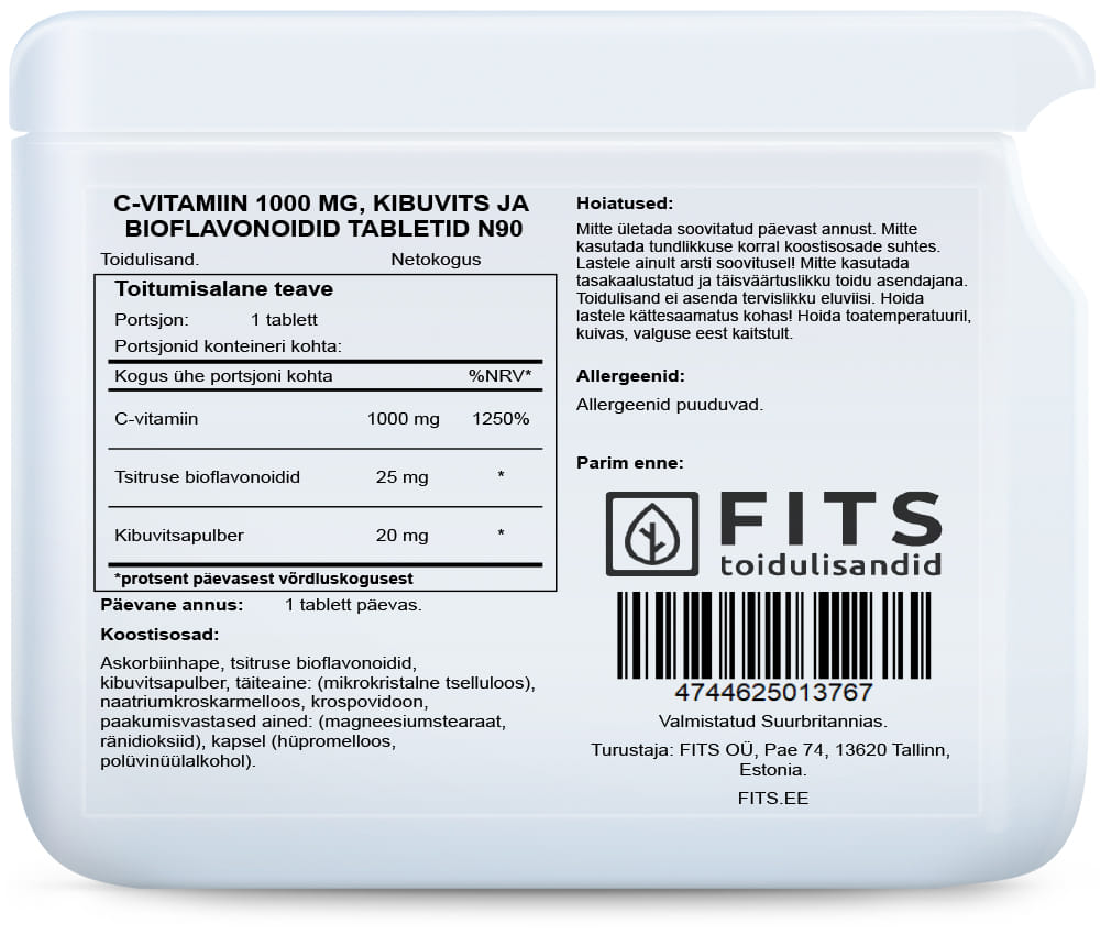 Vitaminas C 1000 mg + erškėtrožė + bioflavonoidai, tabletės N90