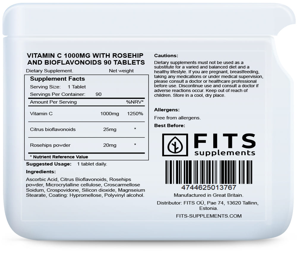 Vitaminas C 1000 mg + erškėtrožė + bioflavonoidai, tabletės N90