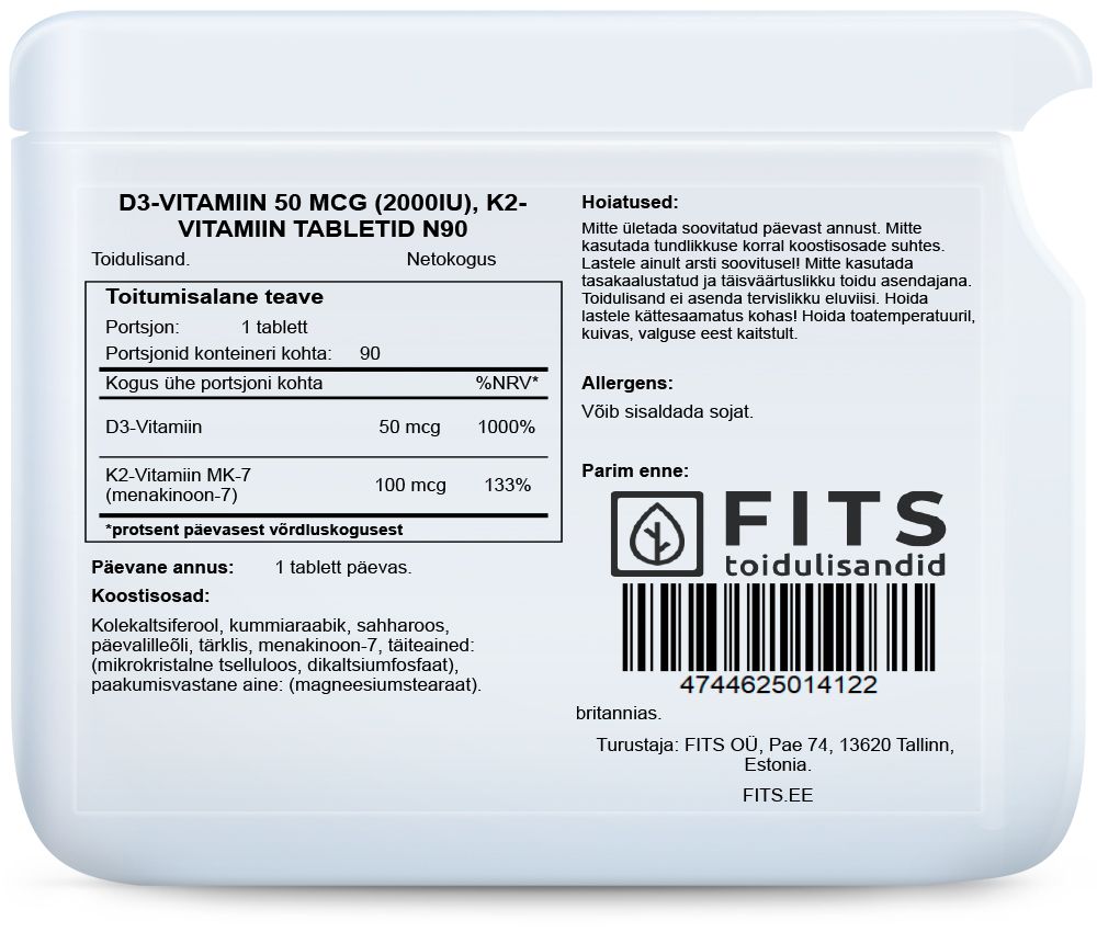 Vitaminas D3 2000IU ir vitaminas K2 tabletės